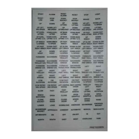 Springer Controls Co T.E.R., PRET0220EN Decal Sheet, Use w/ MIKE & VICTOR Pendants, 1 Hook PRET0220EN